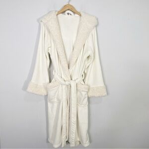 POTTERY BARN New Teddy Faux Fur Trim Robe Ivory Hood